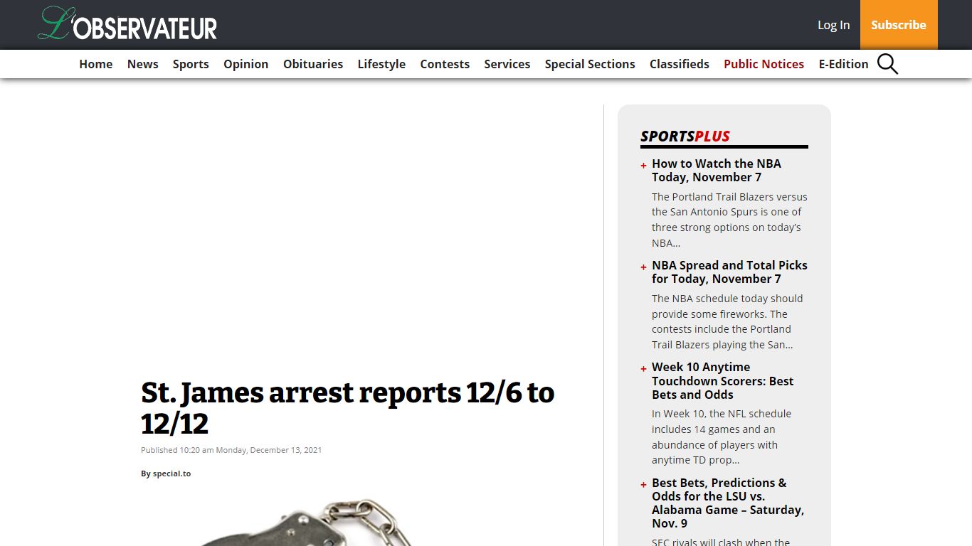 St. James arrest reports 12/6 to 12/12 - L'Observateur